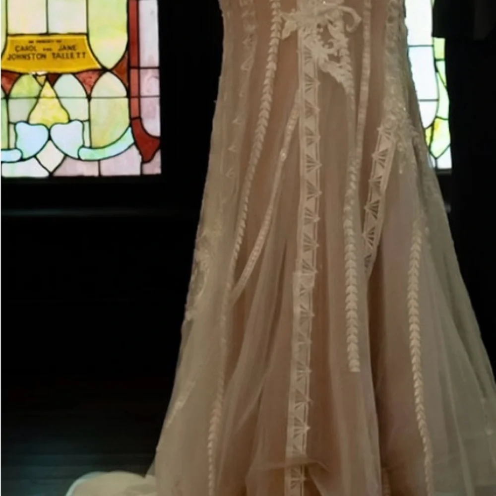 Azazie Diamond White Nude Mermaid Scoop Tulle Dress - Picture 3 of 4